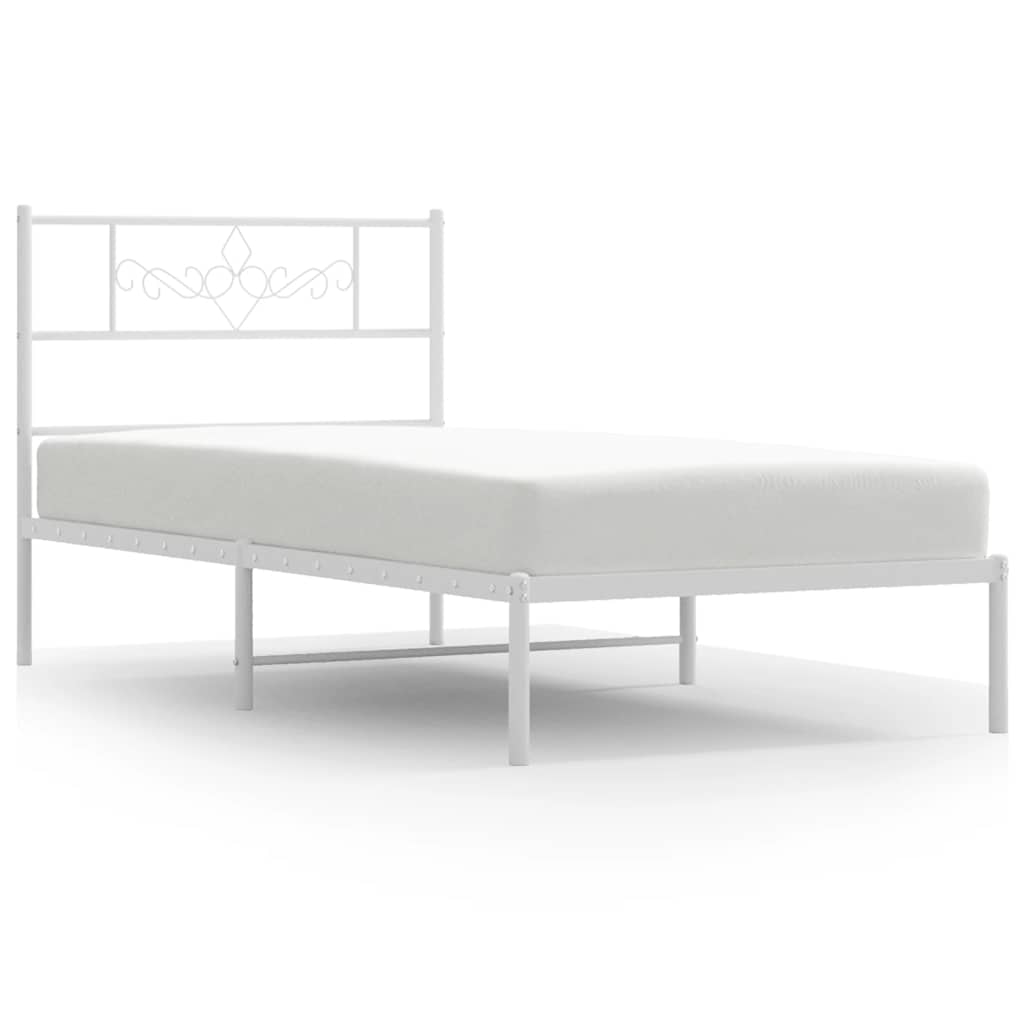 Bed Frame White Powder-Coated Steel Single Metal Bed Frame