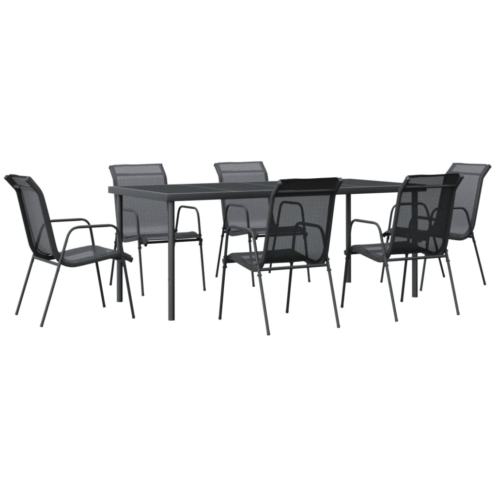 Garden Dining Set Black Steel 74.8 x 35.4 x 29.1 in. table