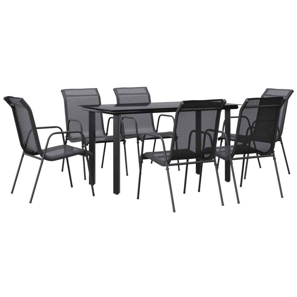 Garden Dining Set Black, Anthracite Steel, Textilene, Tempered Glass
