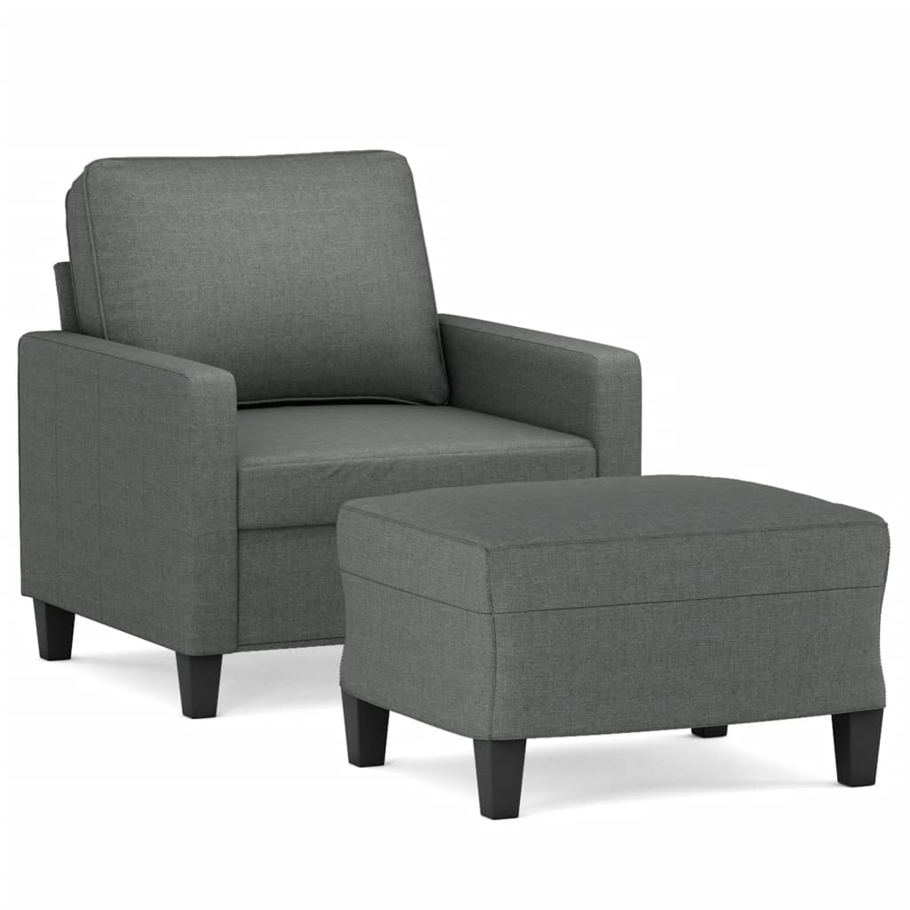 Sofa Chair With Footstool Dark Grey Fabric Single