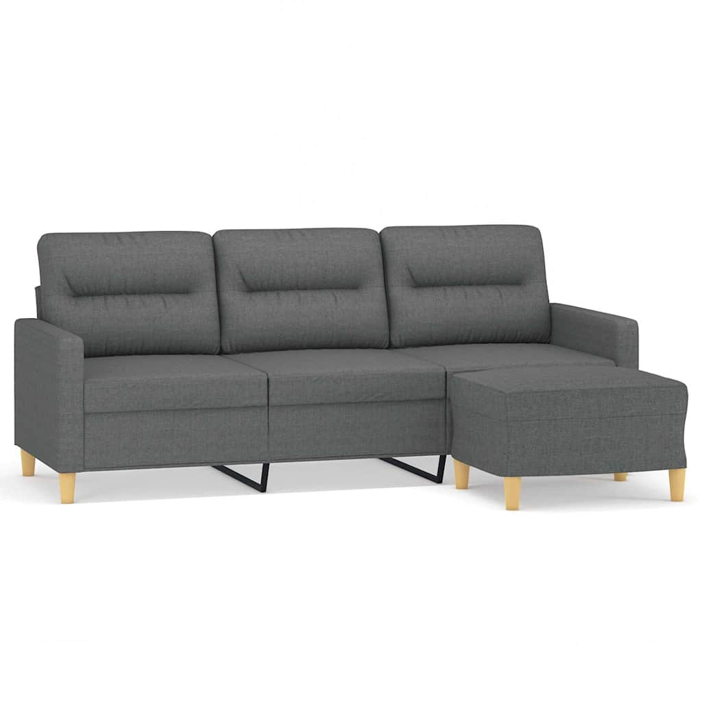 3-seater Sofa With Footstool Dark Grey 100% polyester, metal, plywood