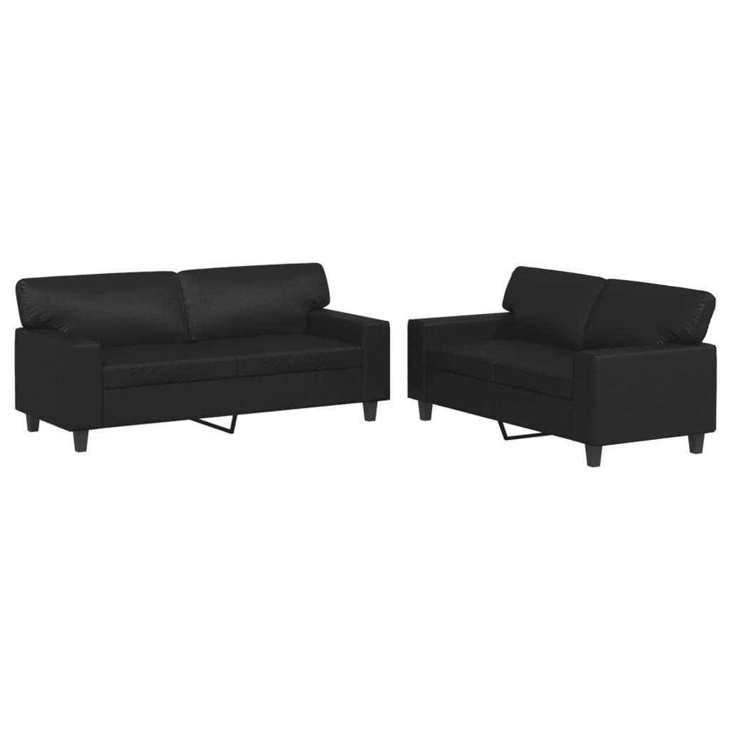 Sofa Set Black Faux leather, metal, plywood 2-Seater Sofa Set