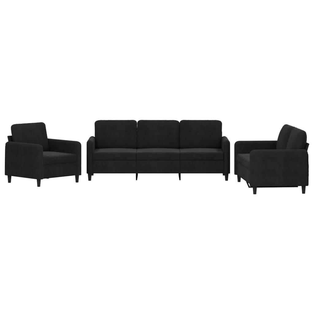 Sofa Set Black Velvet (100% polyester), Metal, Textilene, Plywood