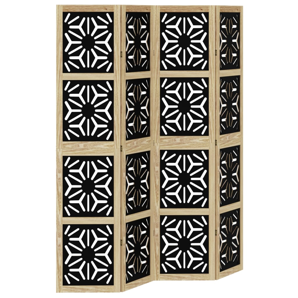 Room Divider 4 Panels Brown and Black Solid Wood Paulownia