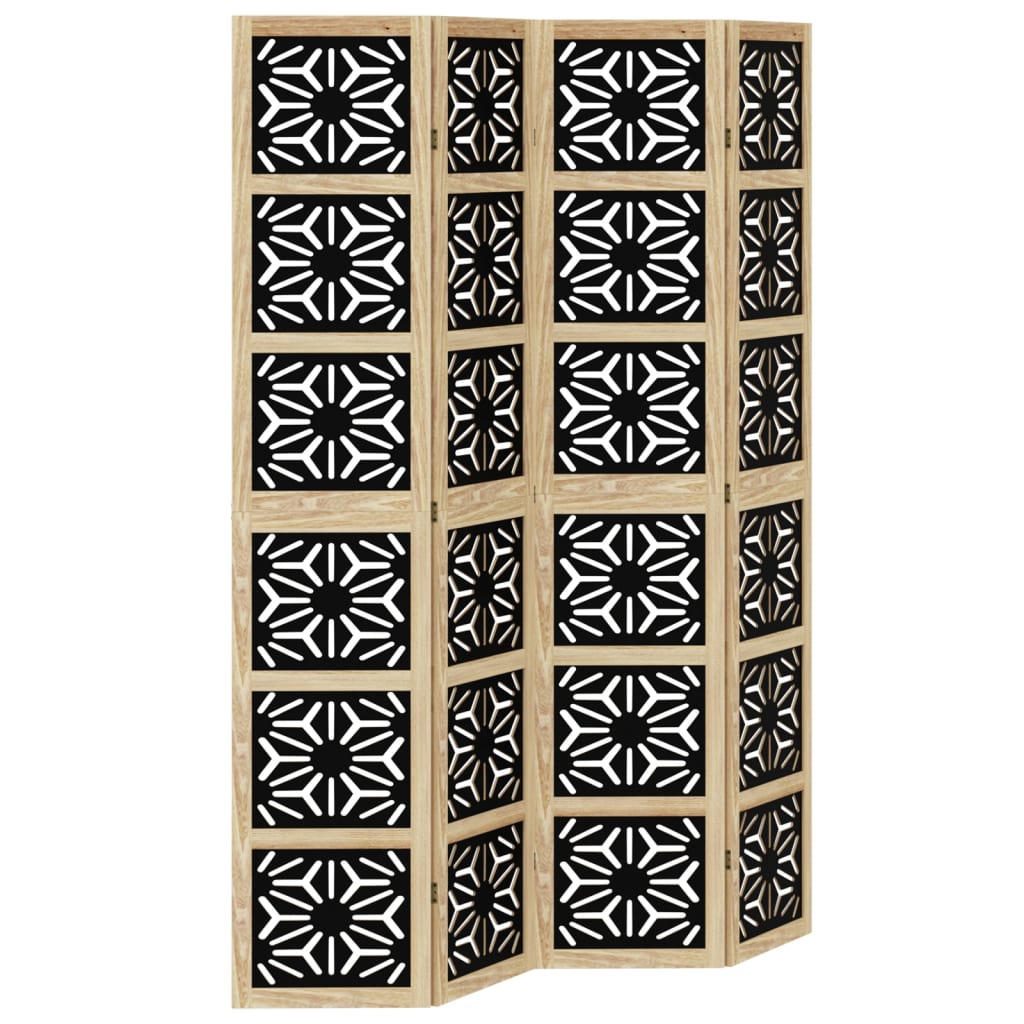 Room Divider 4 Panels Brown and Black Solid Wood Paulownia