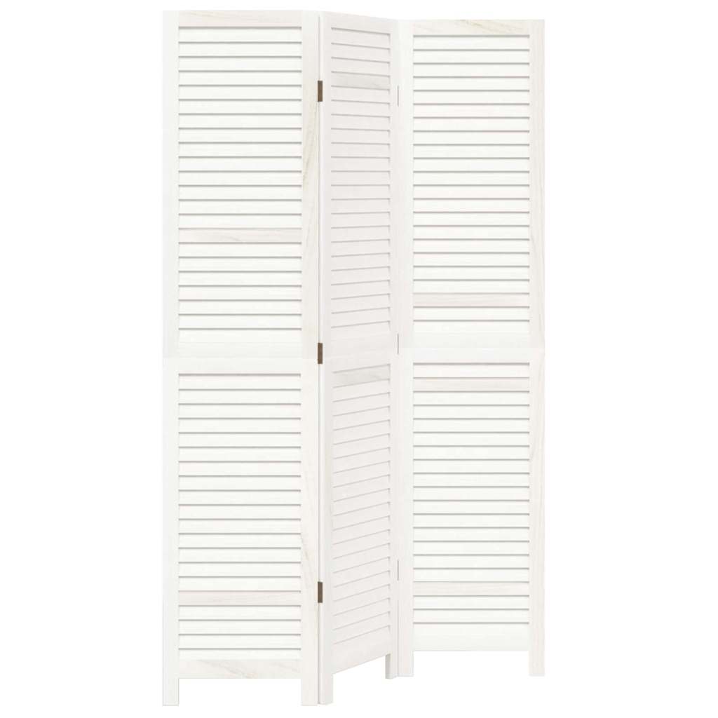 Room Divider 3 Panels White Solid Wood Paulownia
