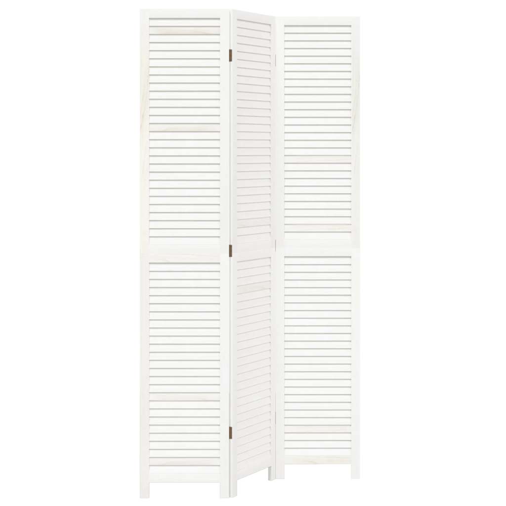 Room Divider 3 Panels White Solid Wood Paulownia