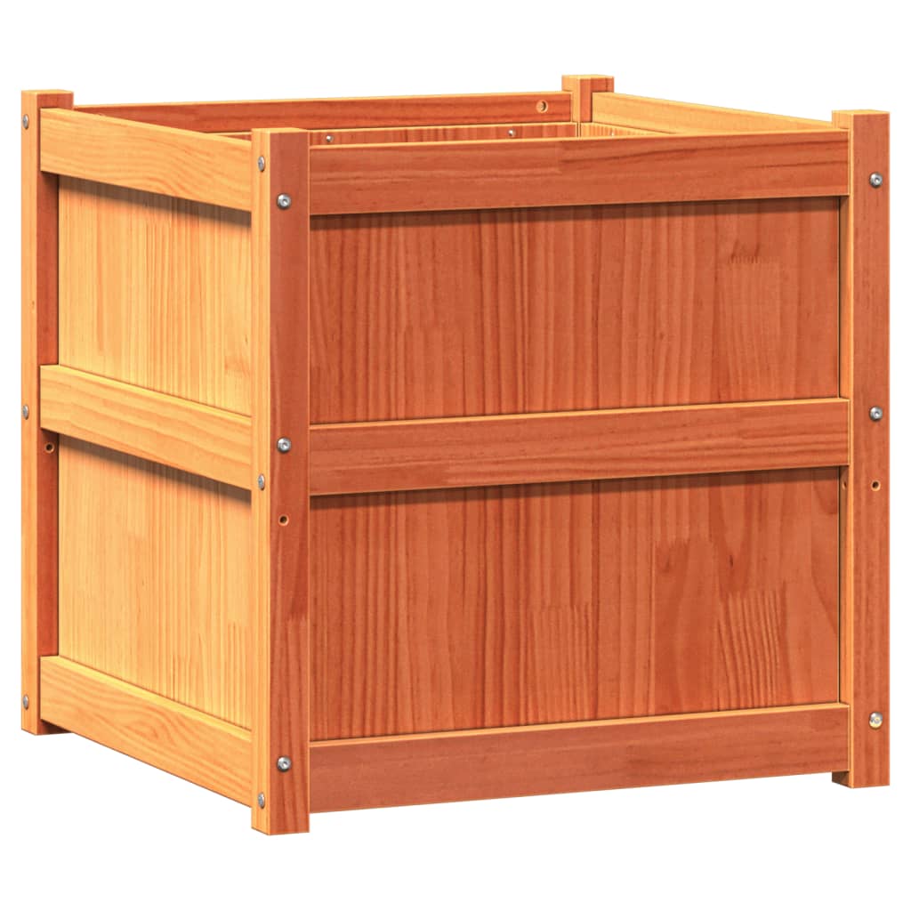 Garden Planter Set of 2 Wax Brown Solid Pine Wood