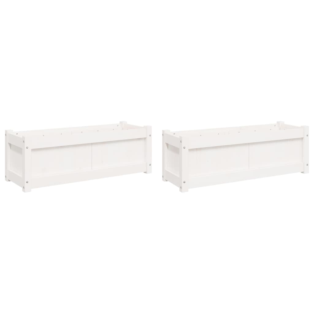 Garden Planter Set of 2 White Solid pine wood Large