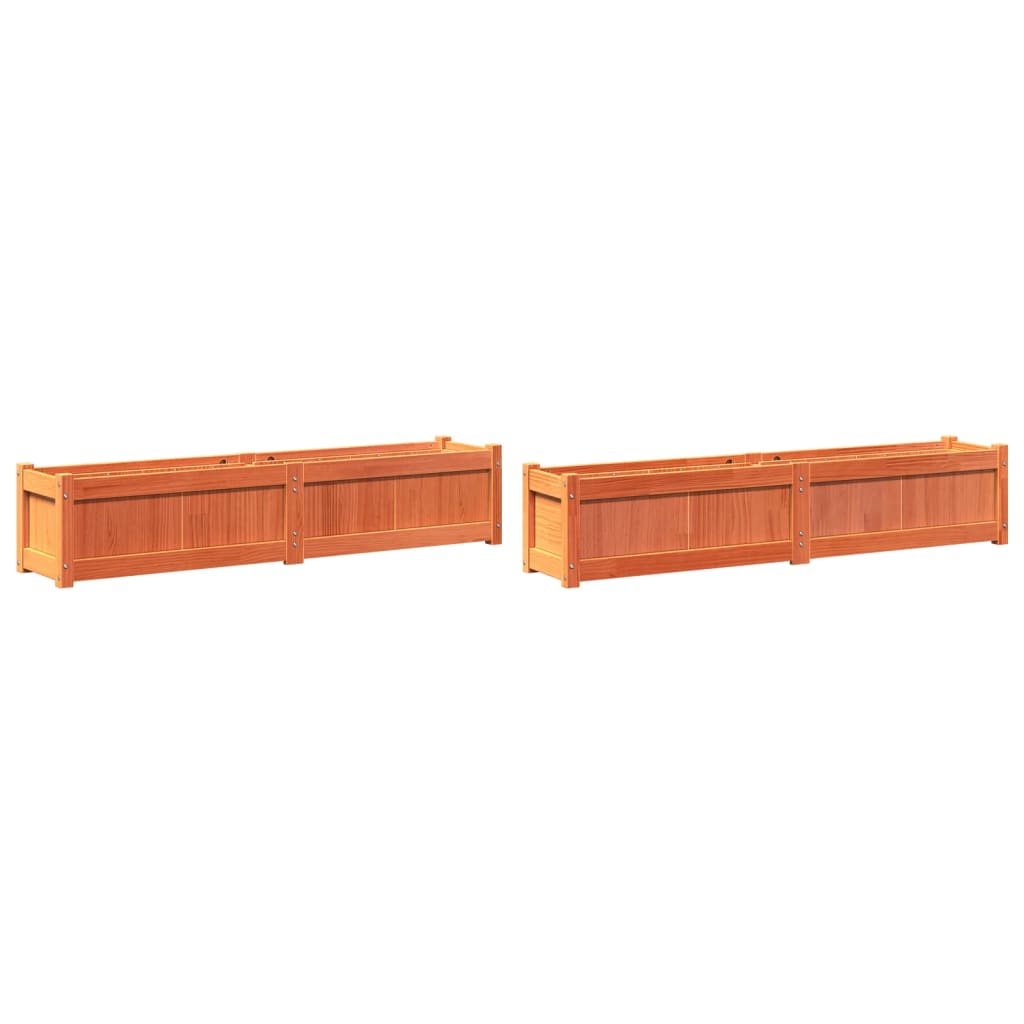 Garden Planter Set of 2 Wax Brown Solid Pine Wood Large
