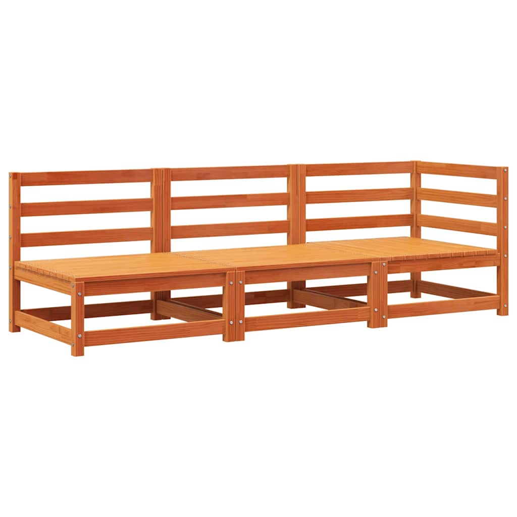Garden Sofa Wax Brown Solid Pine Wood 3-Seater Modular