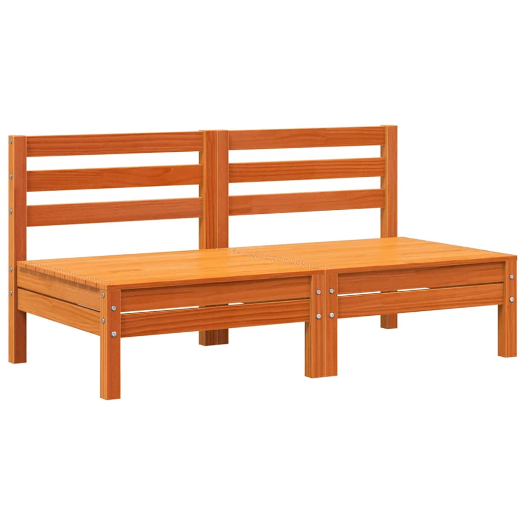 Garden Sofa Set of 2 Wax Brown Solid Pine Wood Large Modular