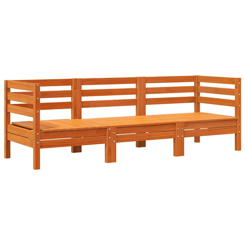 Garden Sofa Wax Brown Solid Pine Wood 3-Seater Modular