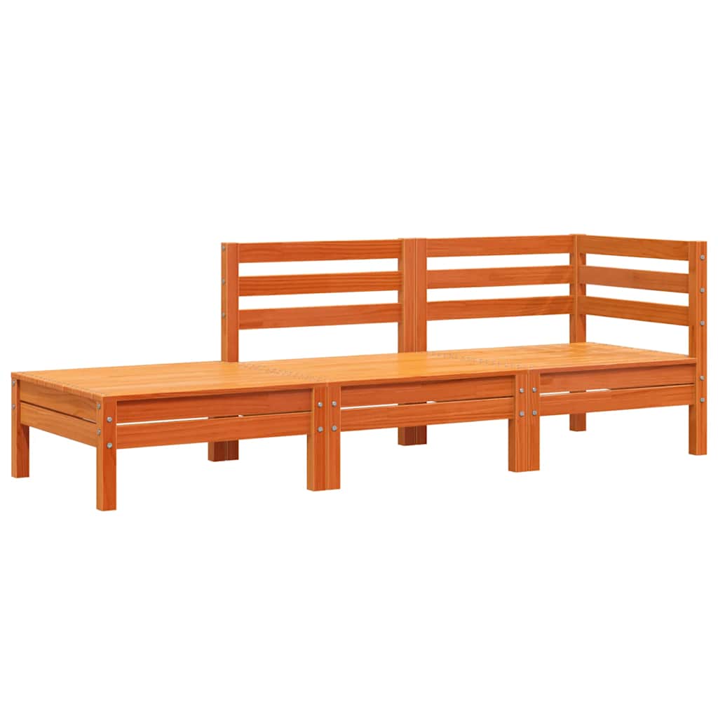 Garden Sofa Wax Brown Solid Pine Wood 3-Seater Modular