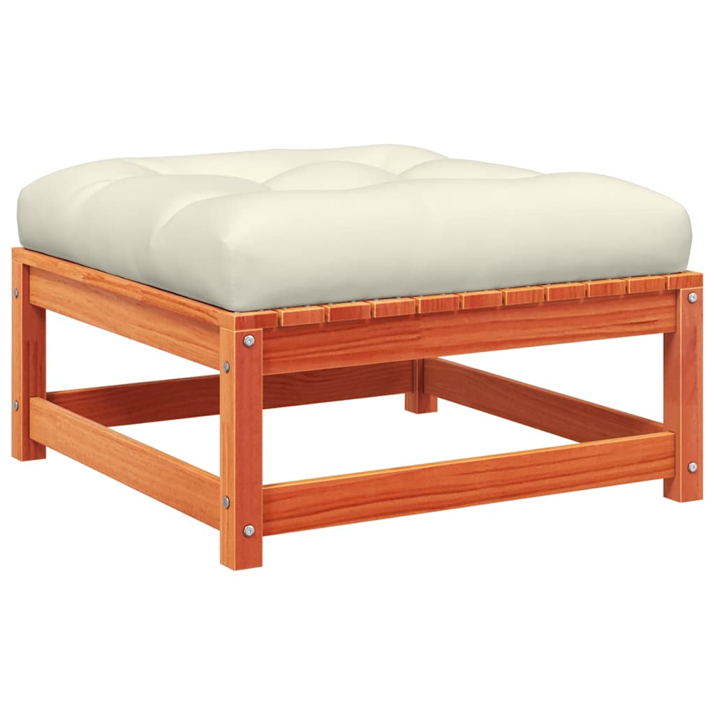 Patio Footstool Wax Brown and Cream Solid Pine Wood 27.6 Inches