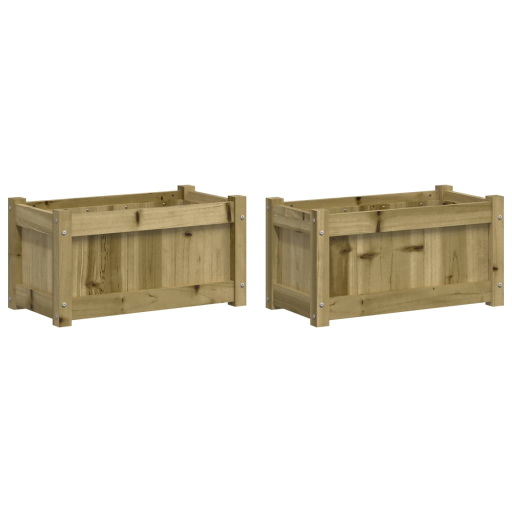 Garden Planter Set of 2 Pinewood Brown Treated Pine Wood Medium