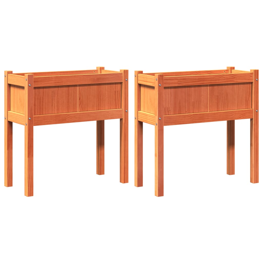 Garden Planter Set of 2 Wax Brown Solid pine wood Medium
