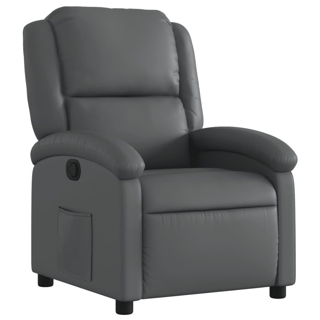 Recliner Chair Grey Faux leather, metal, plywood Single Footrest