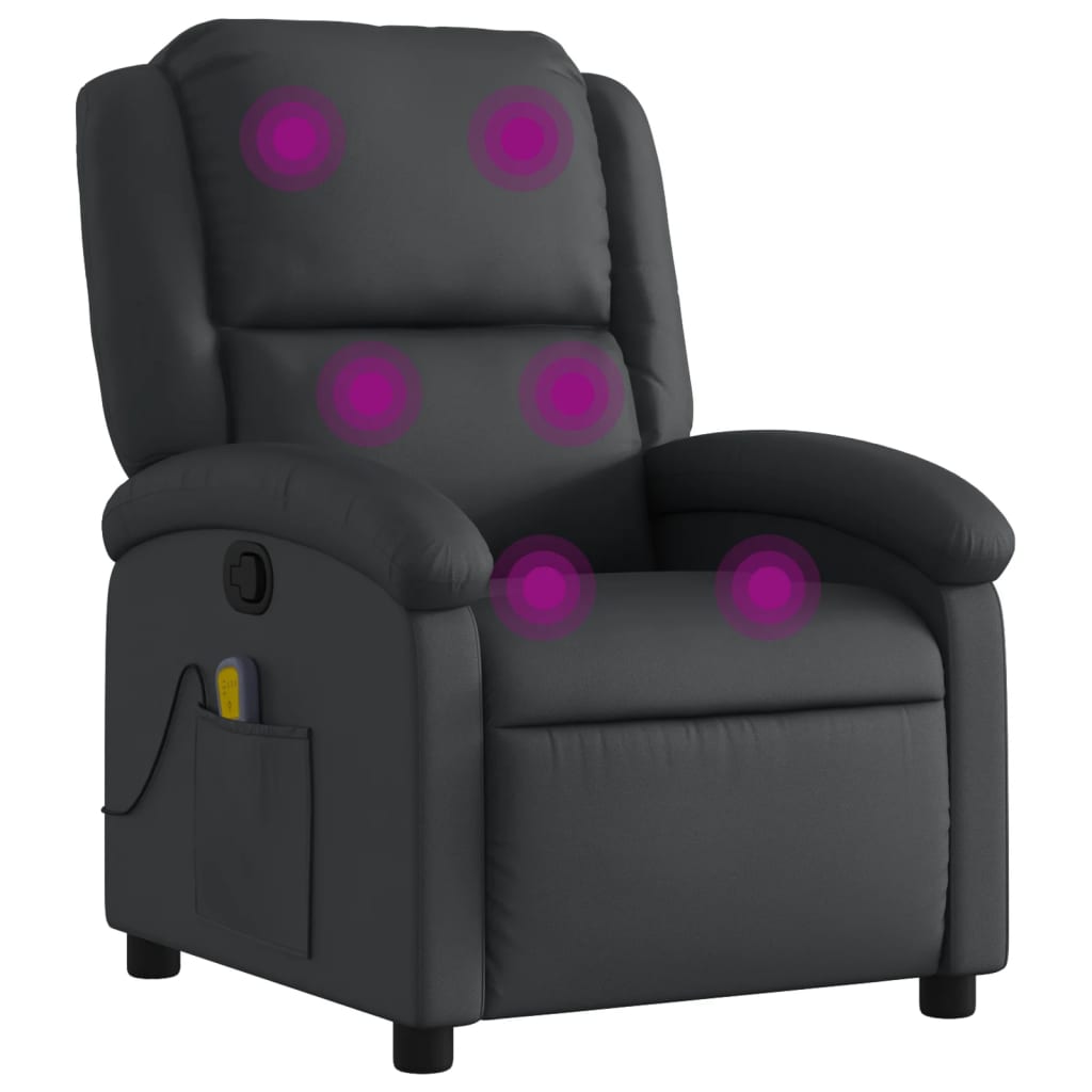 Massage Recliner Chair Black Real leather, metal, plywood Large