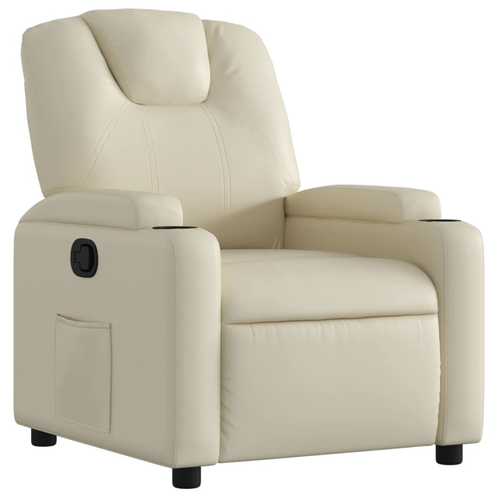 Recliner Chair Cream Faux leather, metal, plywood Single