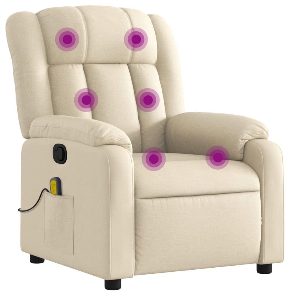 Massage Recliner Chair Cream Fabric (100% polyester) Single Sofa