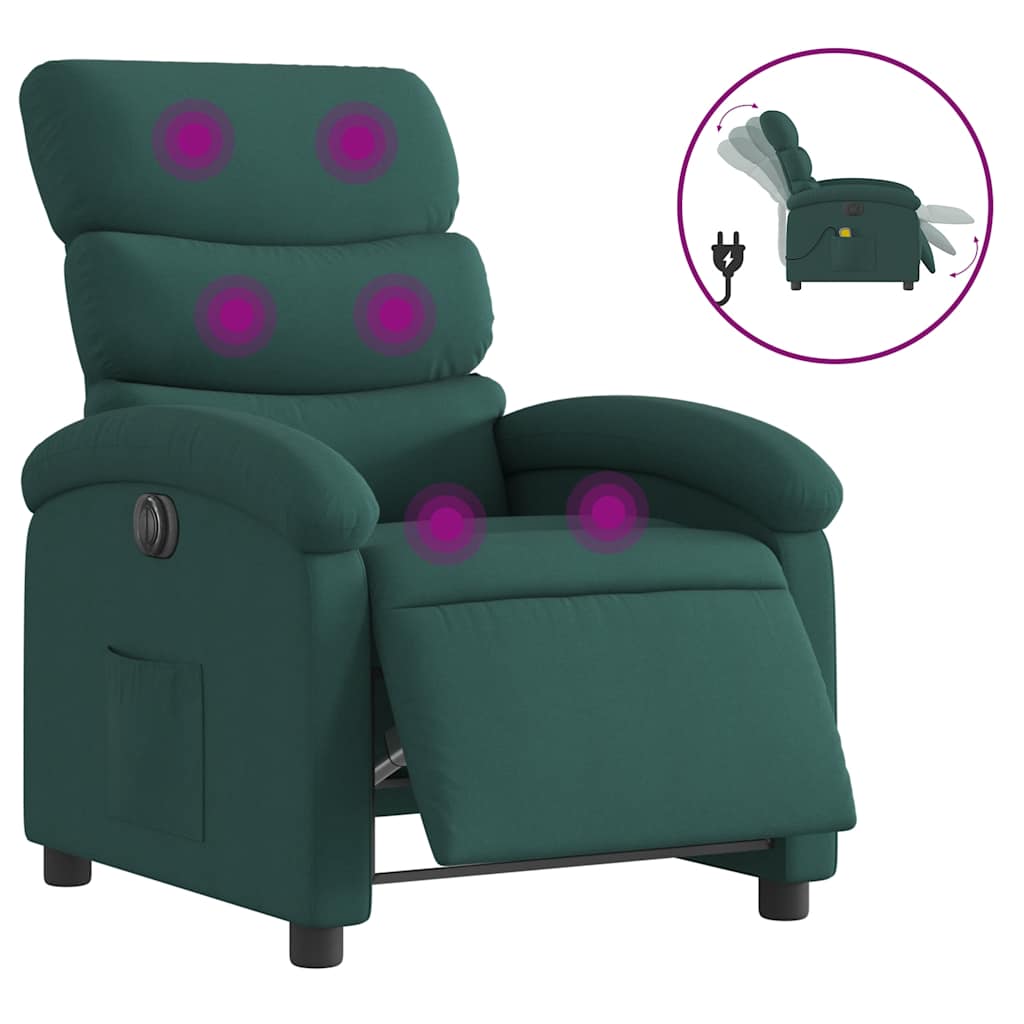 Electric Massage Recliner Chair Dark Green Polyester Compact