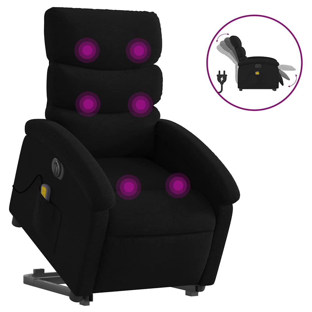 Electric Stand Up Massage Recliner Chair Black Polyester Standard