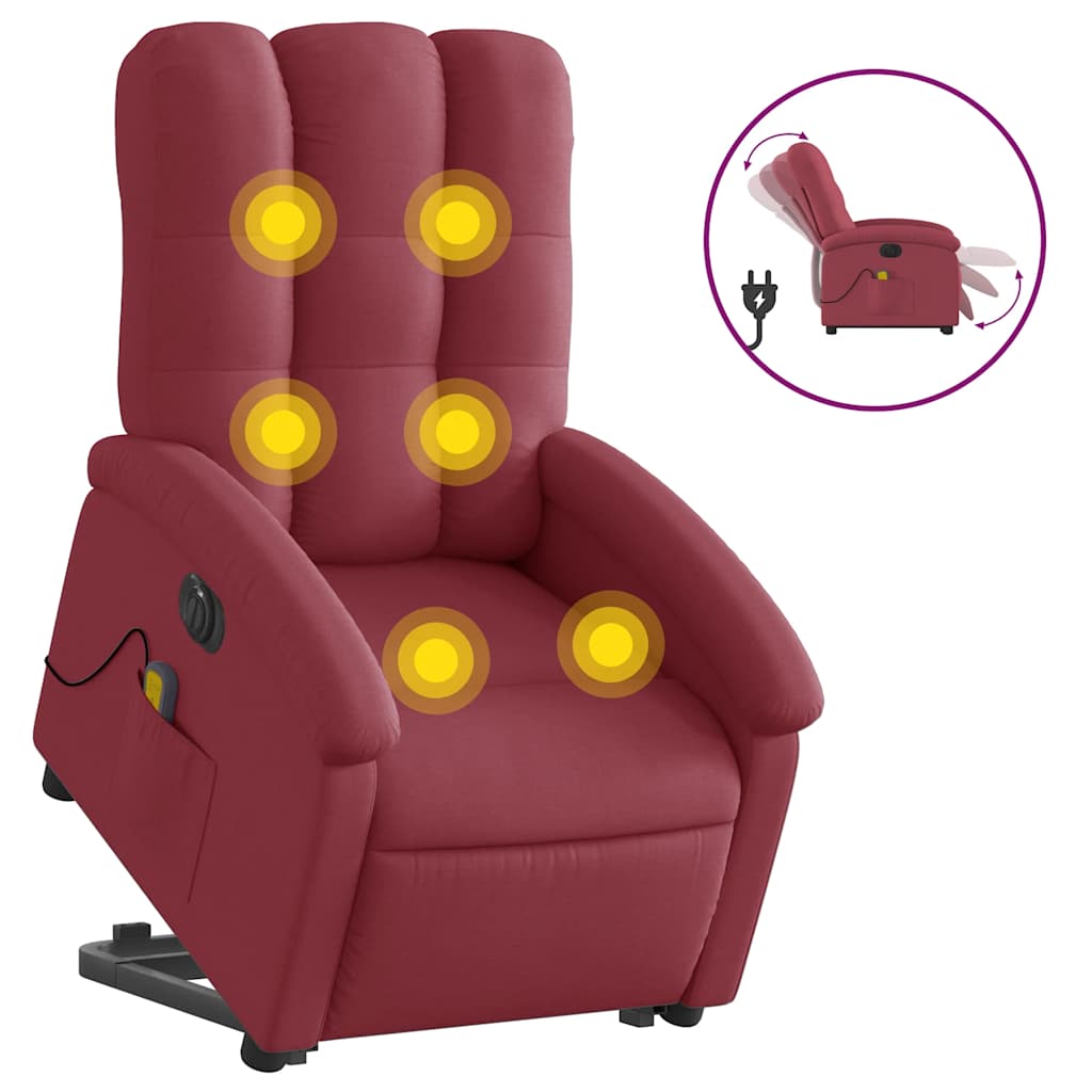 Electric Stand Up Massage Recliner Chair Wine Red Fabric Standard
