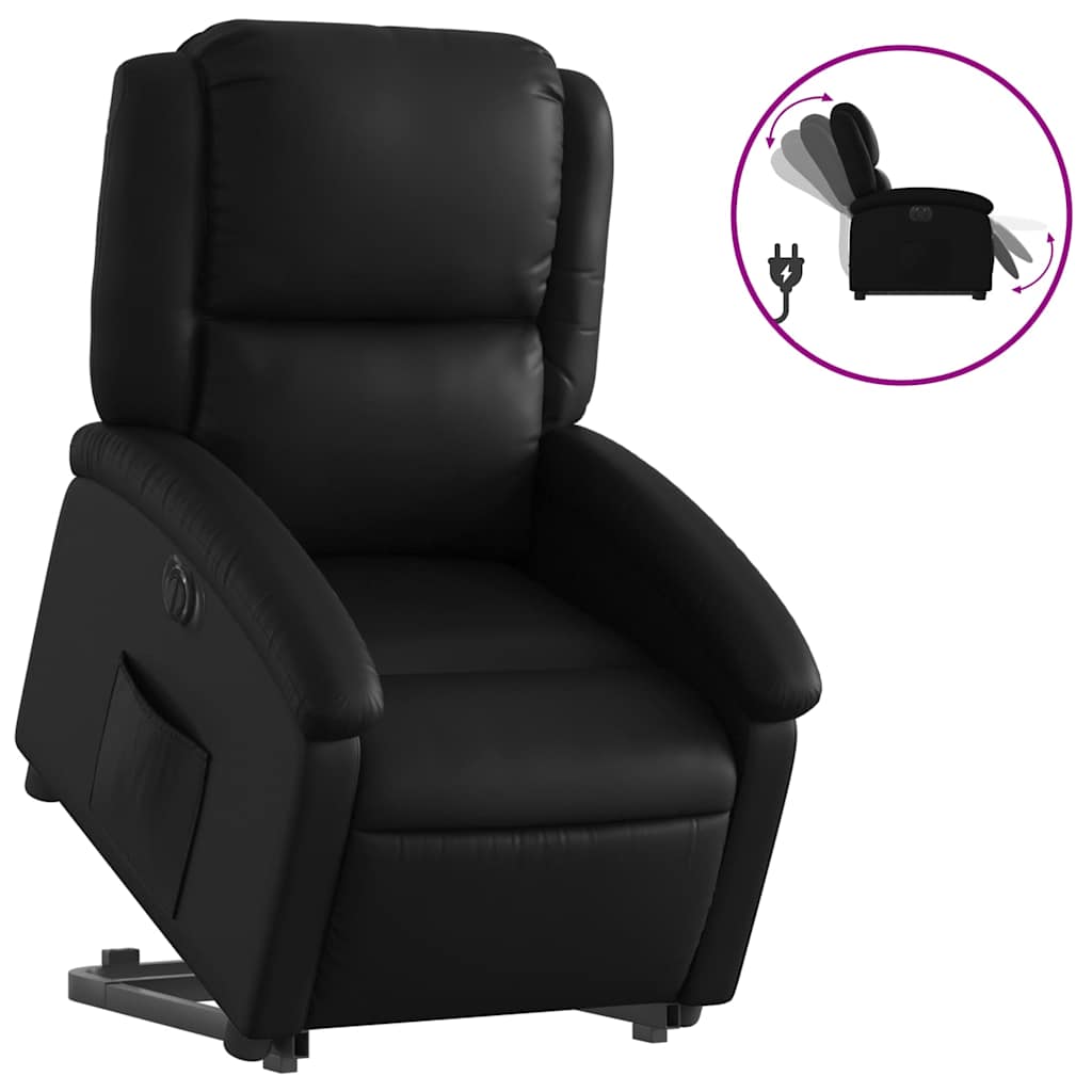 Electric Stand Up Recliner Chair Black Faux leather, metal, plywood