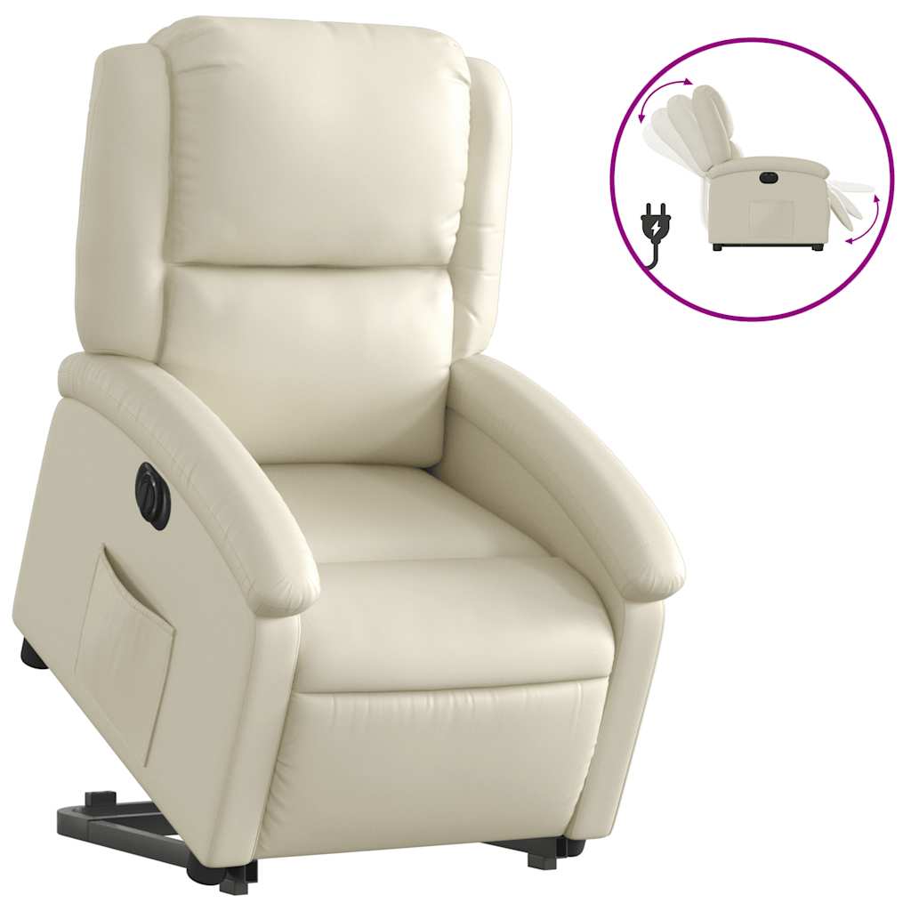 Electric Stand up Recliner Chair Cream Faux Leather