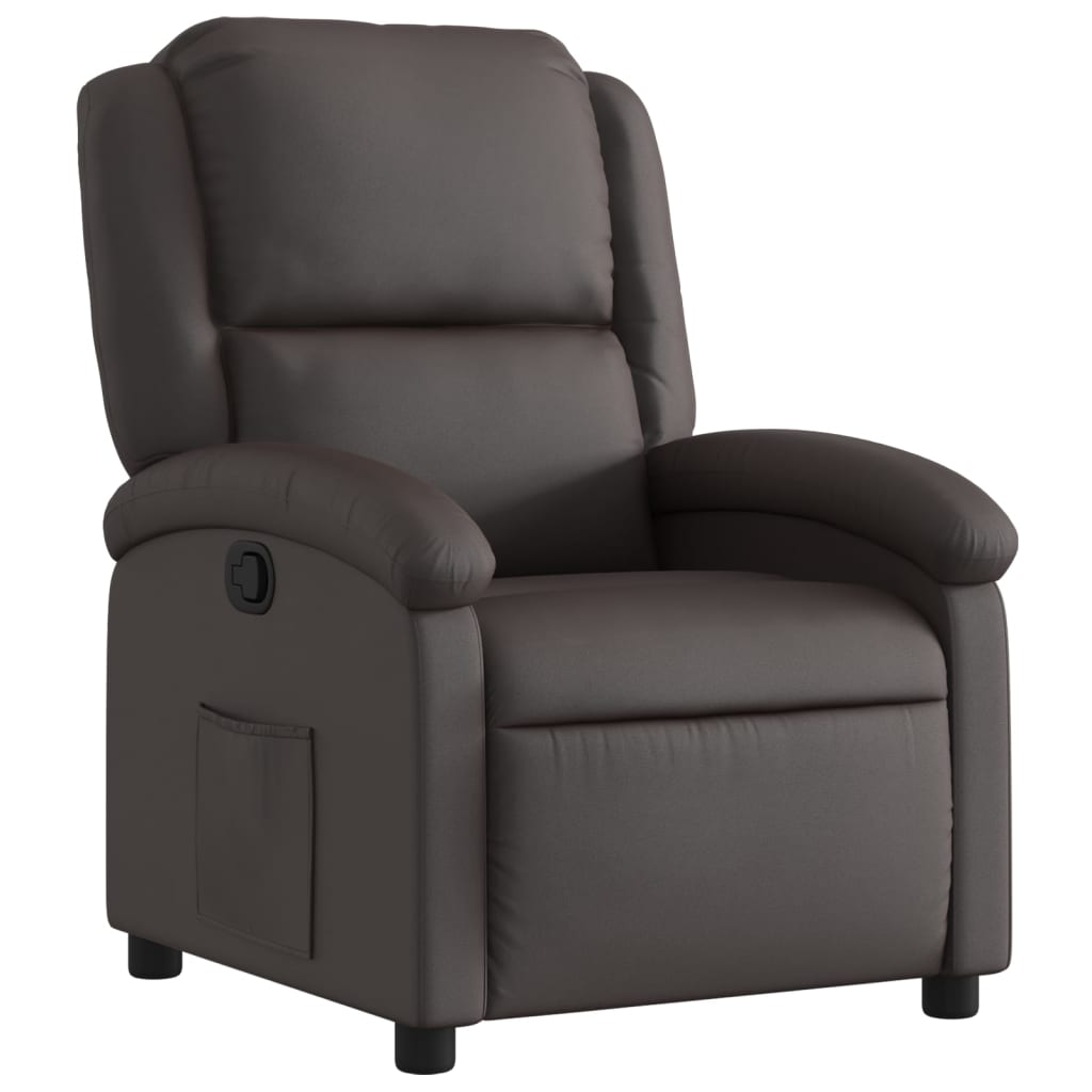 Recliner Chair Dark Brown Real Leather, Metal, Plywood