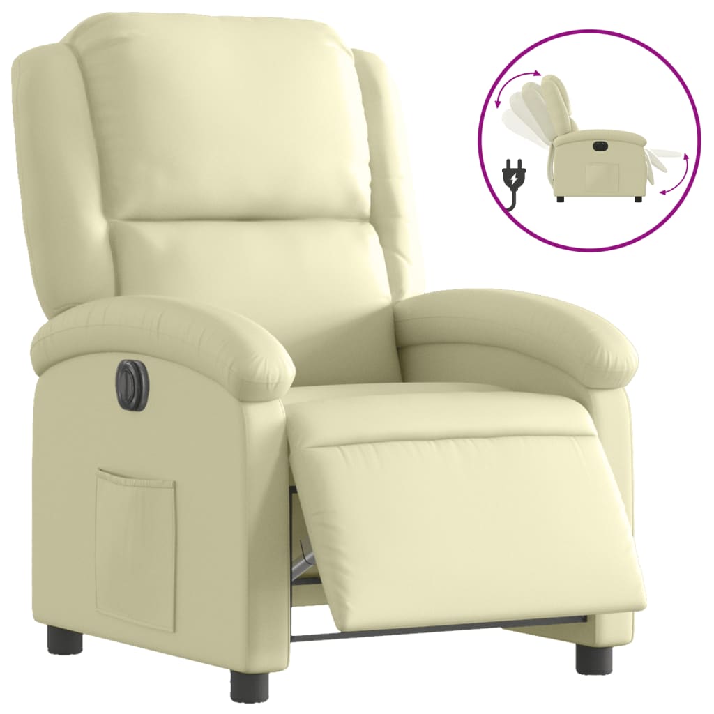 Electric Recliner Chair Cream Real leather, Metal, Plywood Standard