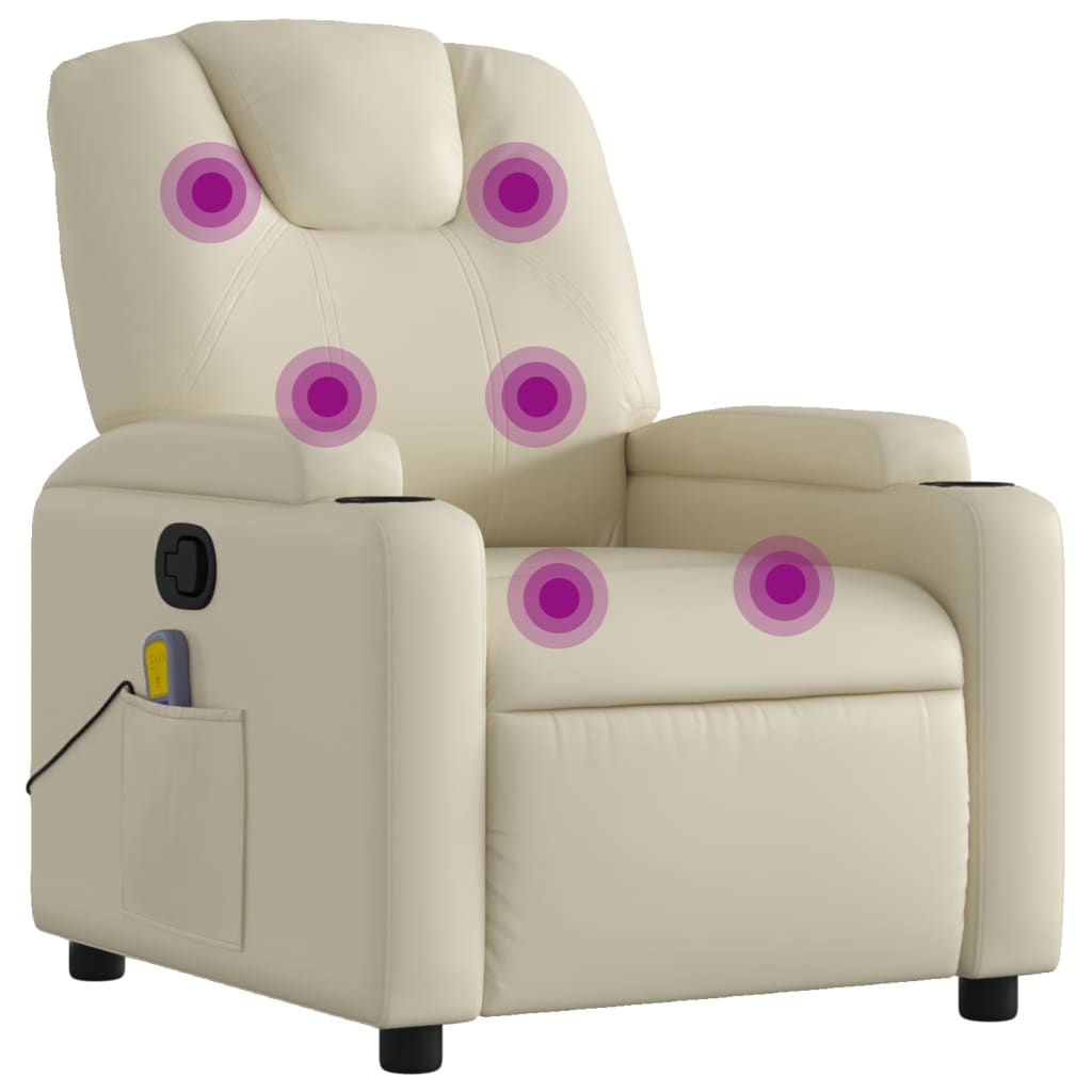 Massage Recliner Chair Cream Faux leather, metal, wood, foam Single