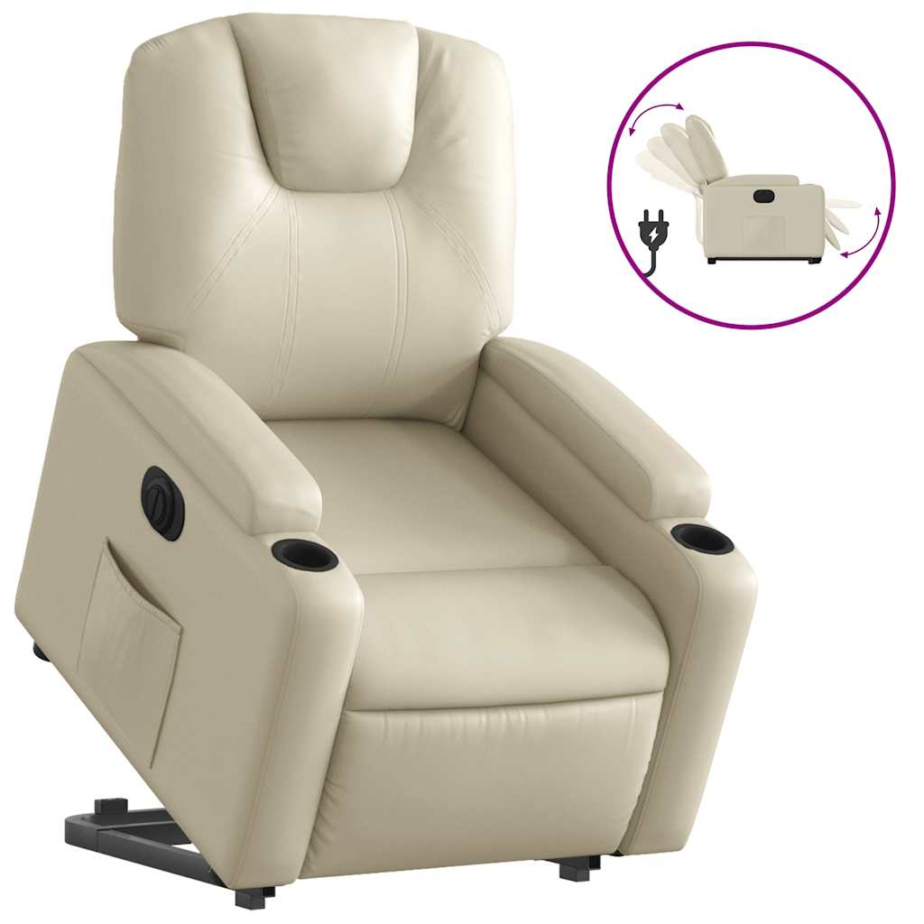 Electric Stand up Recliner Chair Cream Faux Leather