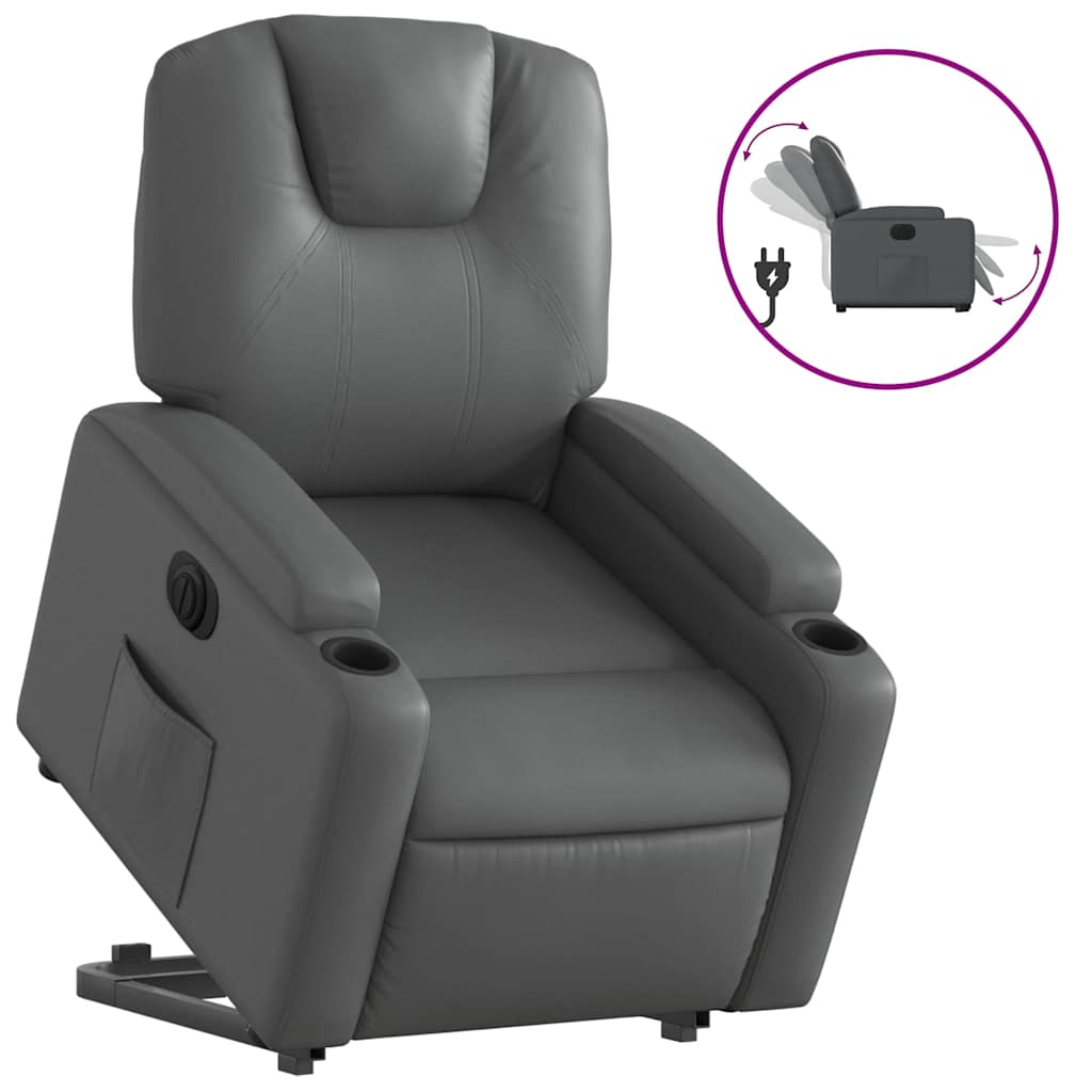 Electric Stand Up Recliner Chair Gray Faux Leather, Metal, Plywood