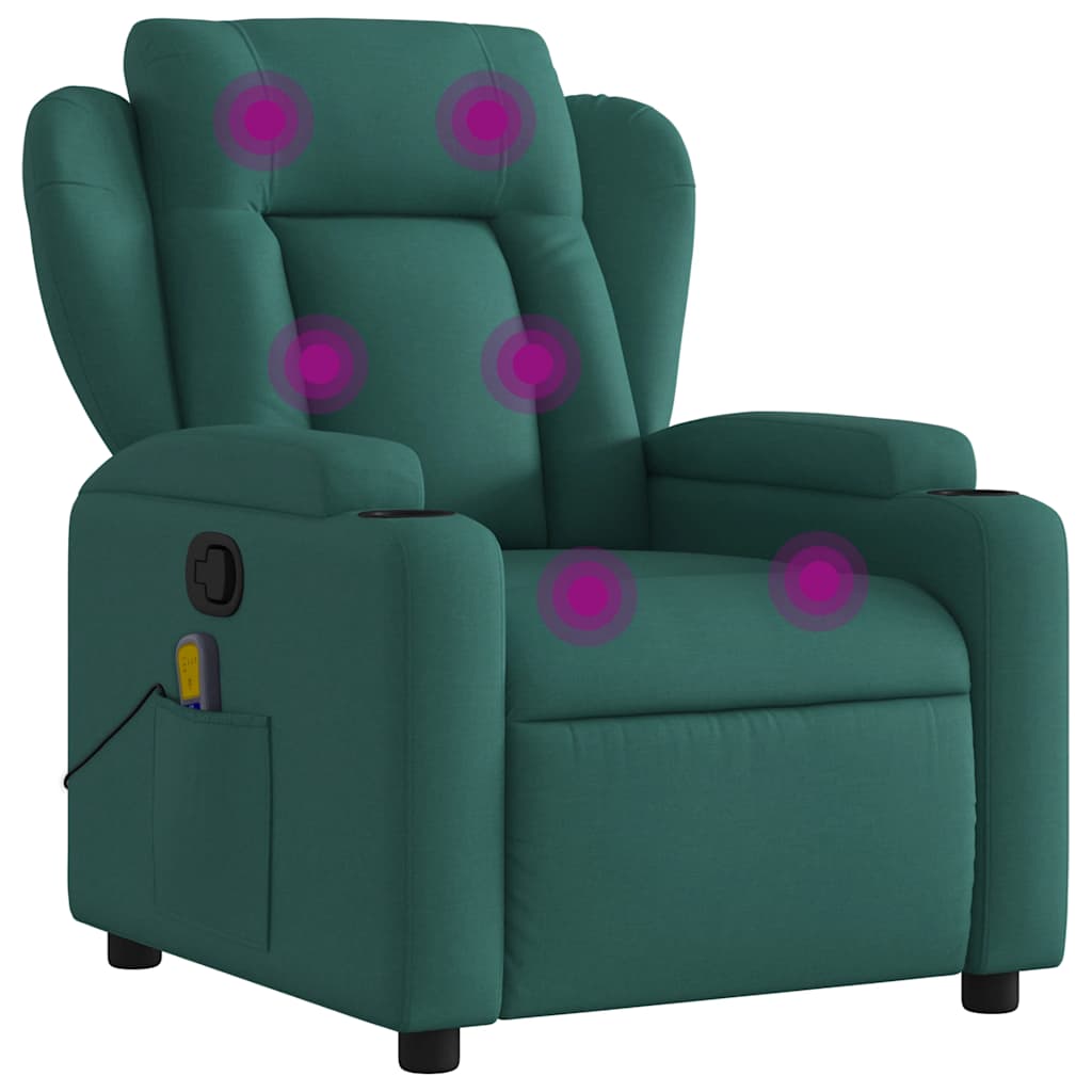Massage Recliner Chair Dark Green Polyester, Metal, Plywood Medium