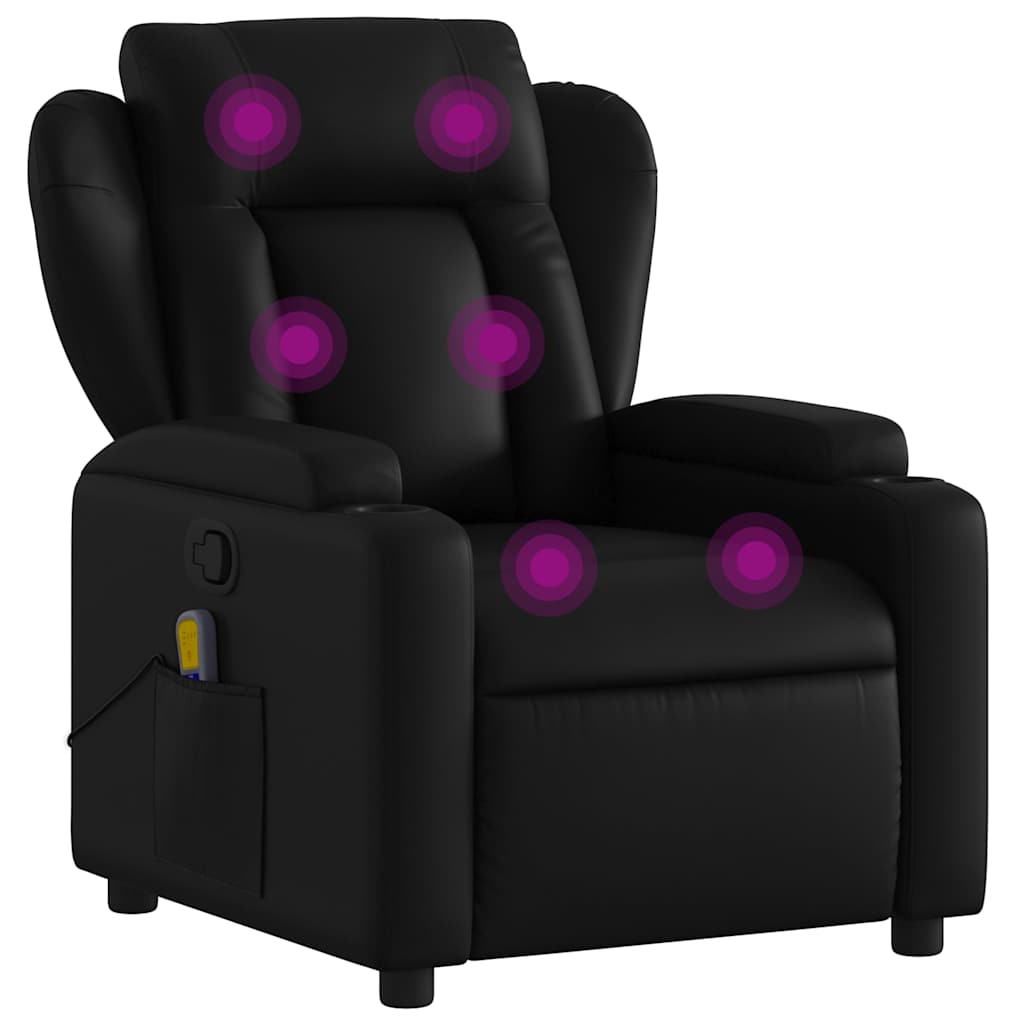 Massage Recliner Chair Black Faux Leather, Metal, Plywood