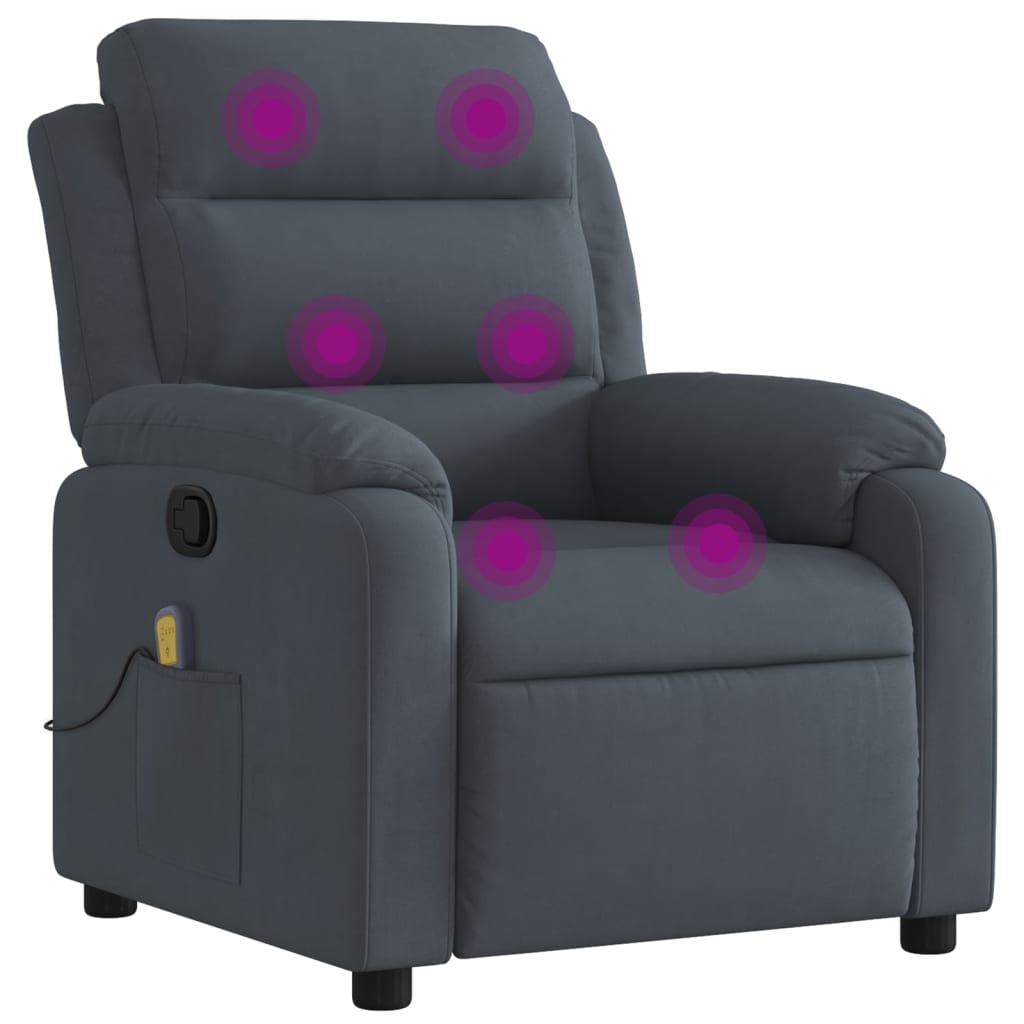 Massage Recliner Chair Dark Grey Velvet, Metal, Plywood Standard