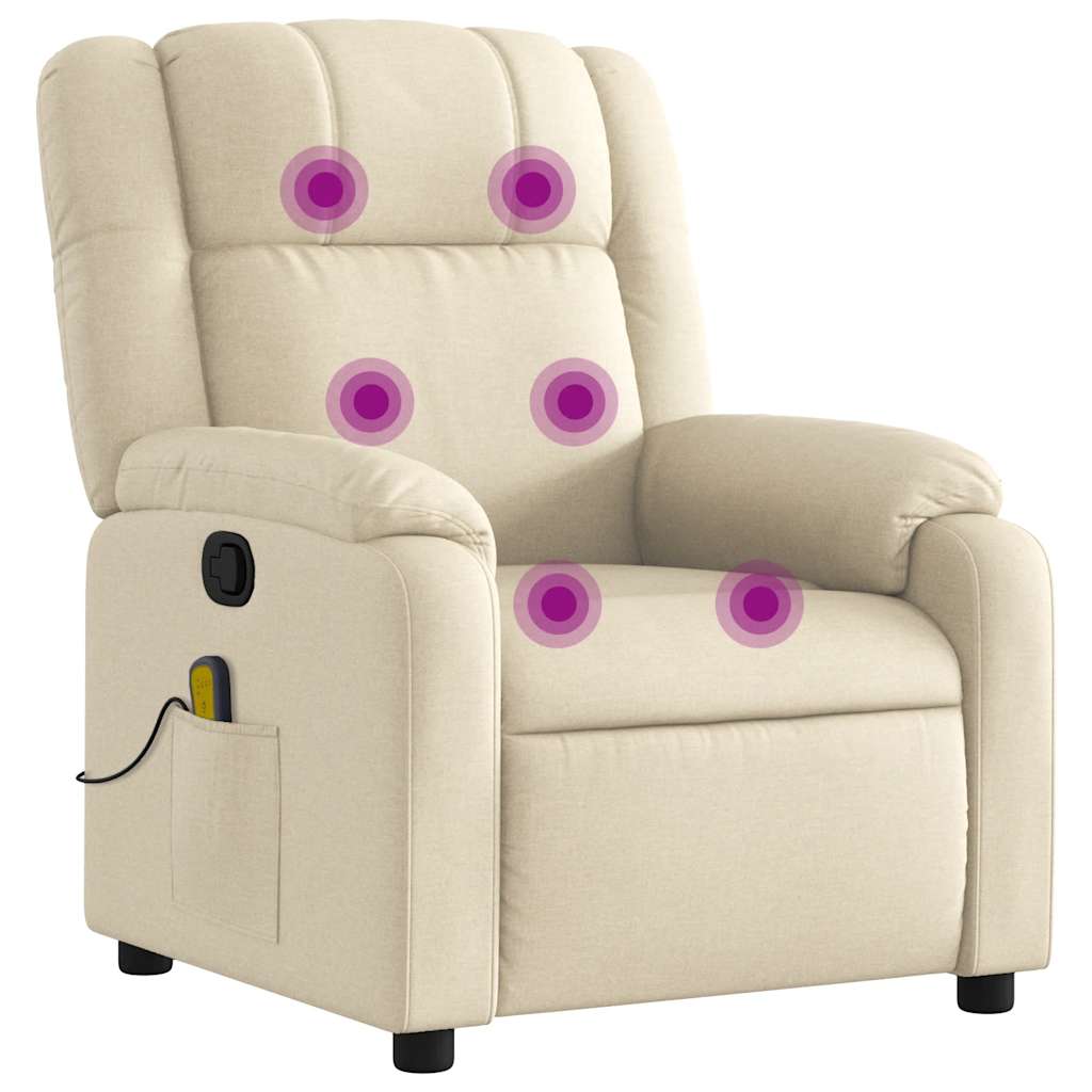 Massage Recliner Chair Cream Fabric (100% polyester), metal, plywood