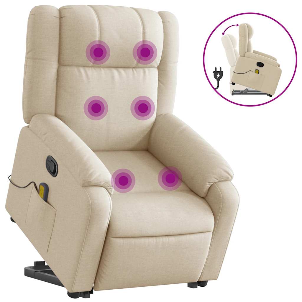 Stand up Massage Recliner Chair Cream Fabric