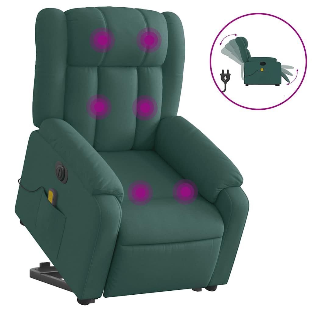Electric Stand Up Massage Recliner Chair Dark Green Polyester
