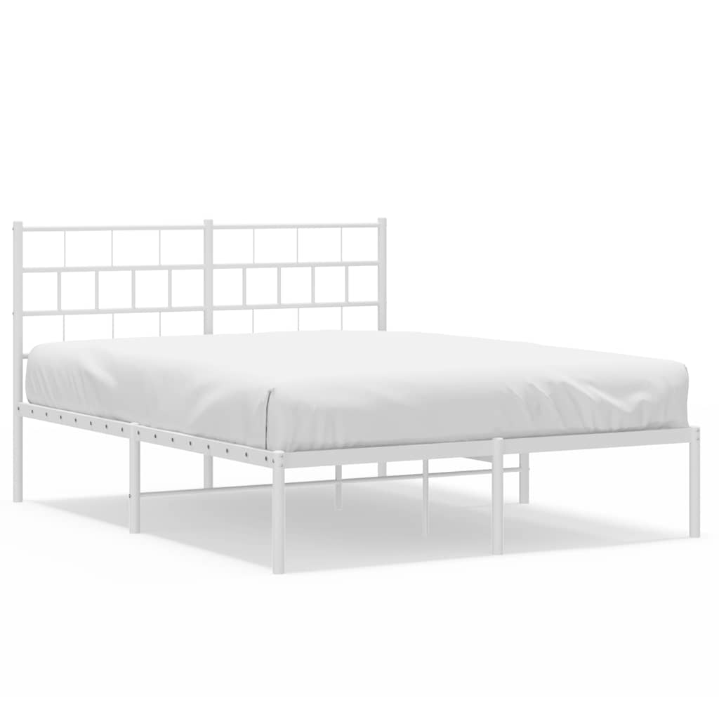 Metal Bed Frame White Powder-Coated Steel Full Metal Bed Frame