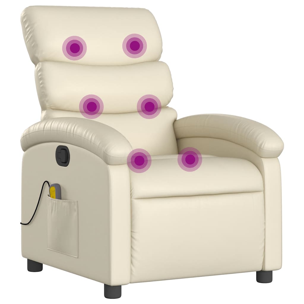 Massage Recliner Chair Cream Faux leather, Metal, Plywood Large