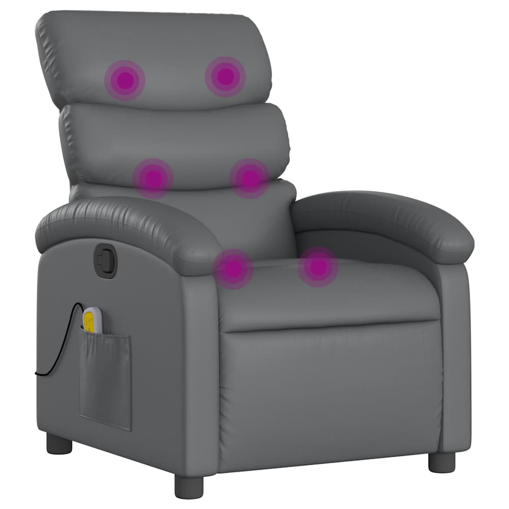 Massage Recliner Chair Grey Faux leather Standard