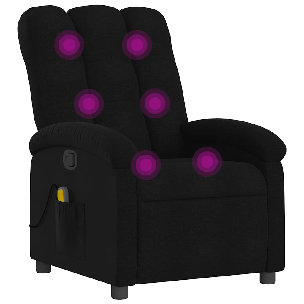Massage Recliner Chair Black Fabric (100% polyester), metal, plywood
