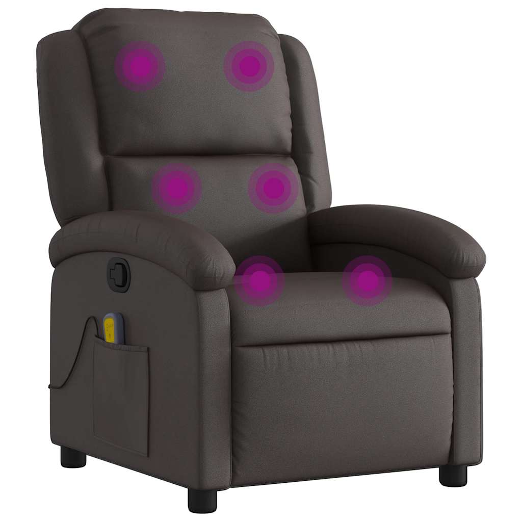 Massage Recliner Chair Dark Brown Real leather, metal, plywood
