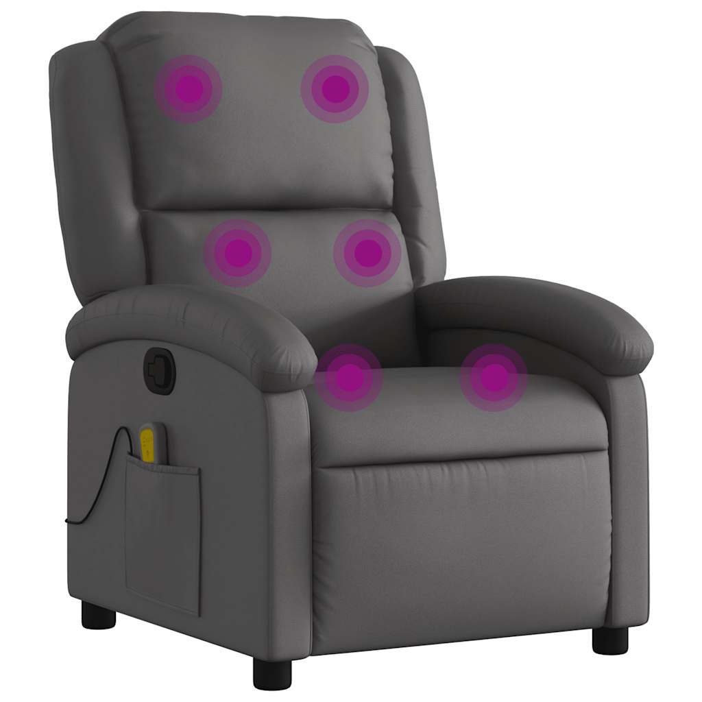 Massage Recliner Chair Grey Real leather, metal, plywood Medium