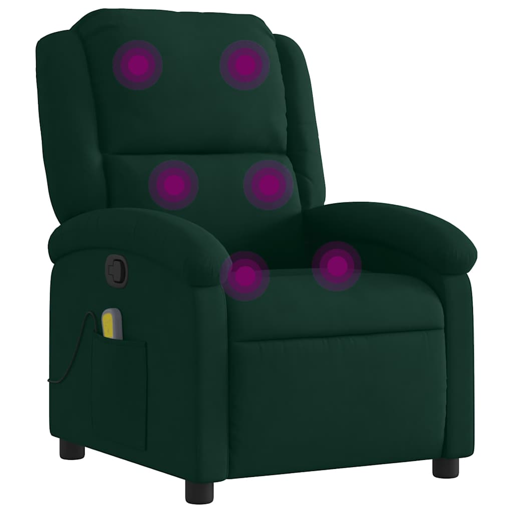 Massage Recliner Chair Dark Green Velvet, Metal, Plywood Medium