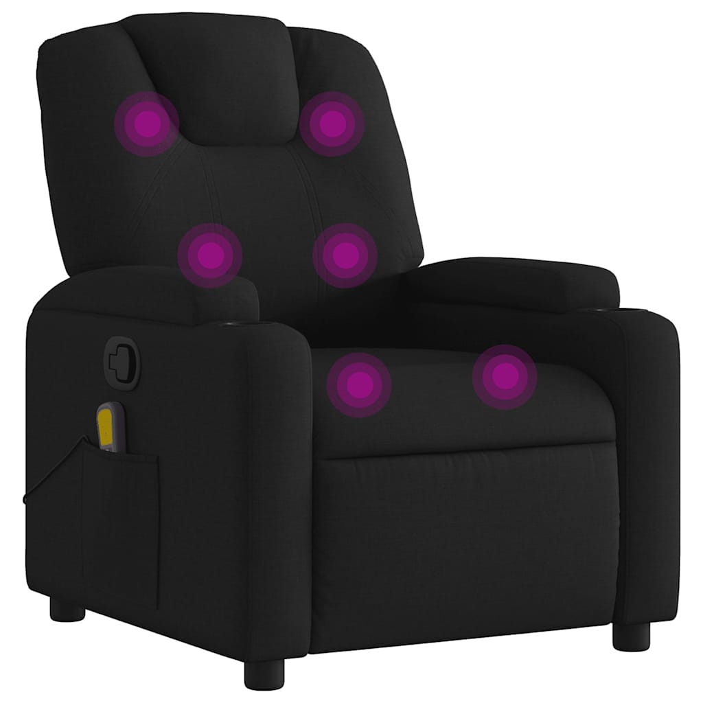 Massage Recliner Chair Black Fabric (100% polyester), metal, plywood