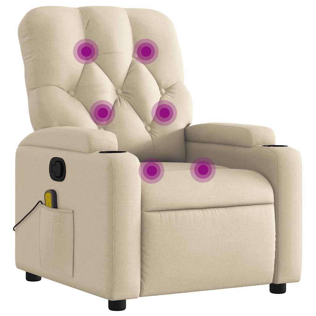 Massage Recliner Chair Cream Polyester Fabric Standard